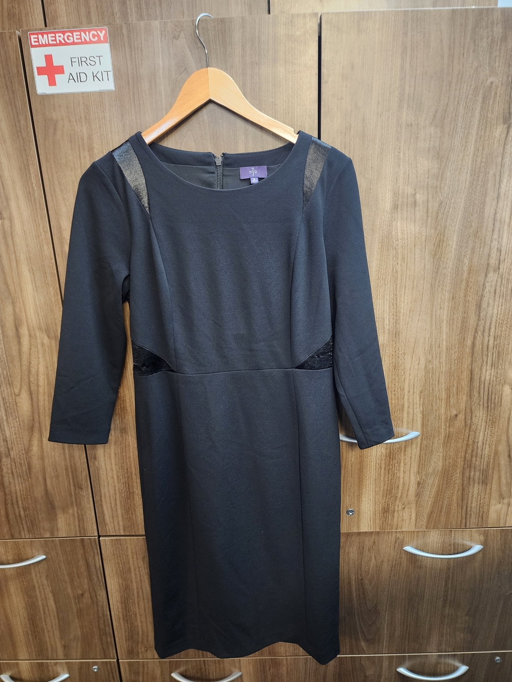 NYDJ Black Midi Sheath Dress with Lace Insets